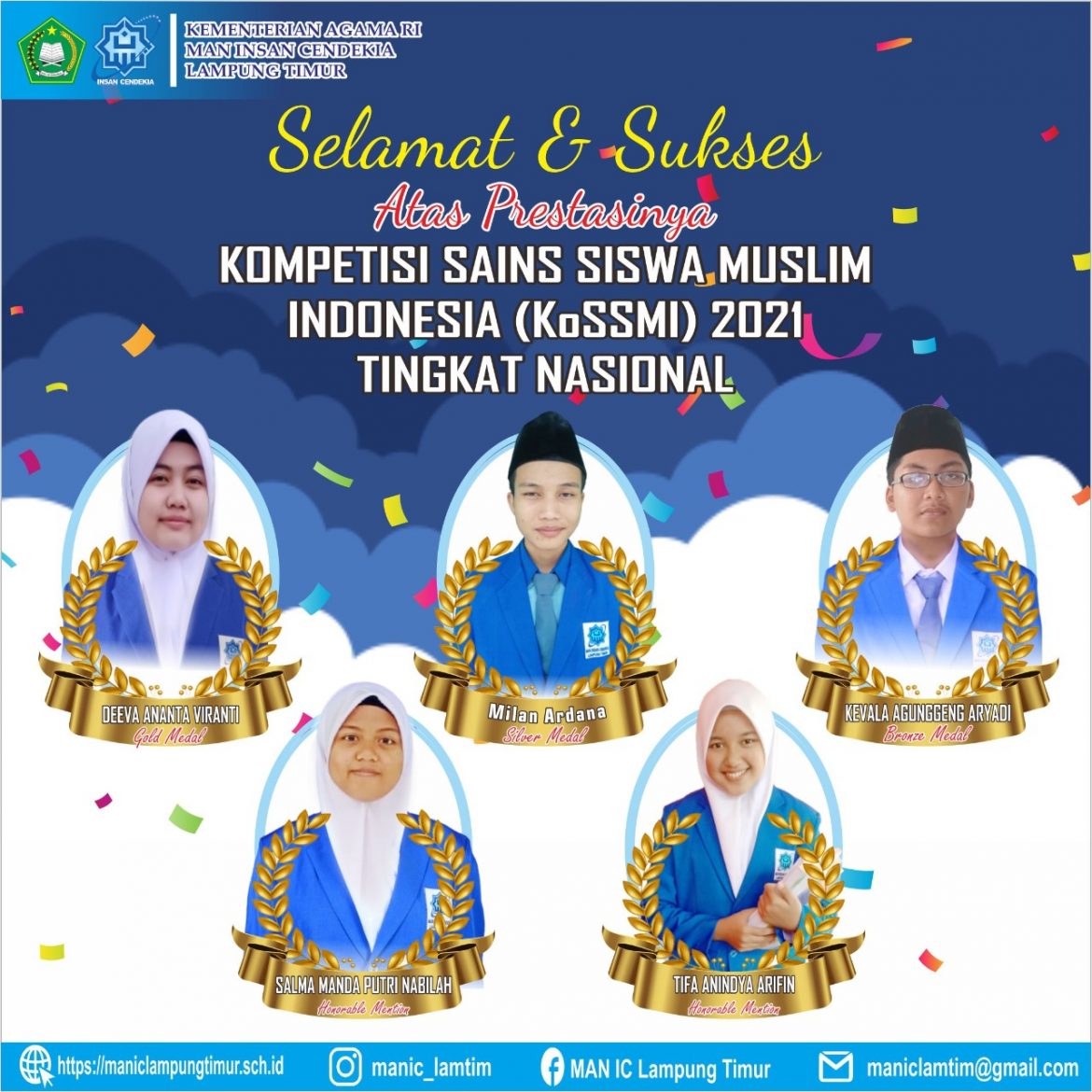Siswa MAN IC Lampung Timur Raih Lima Mendali di Ajang KOSSMI 2021