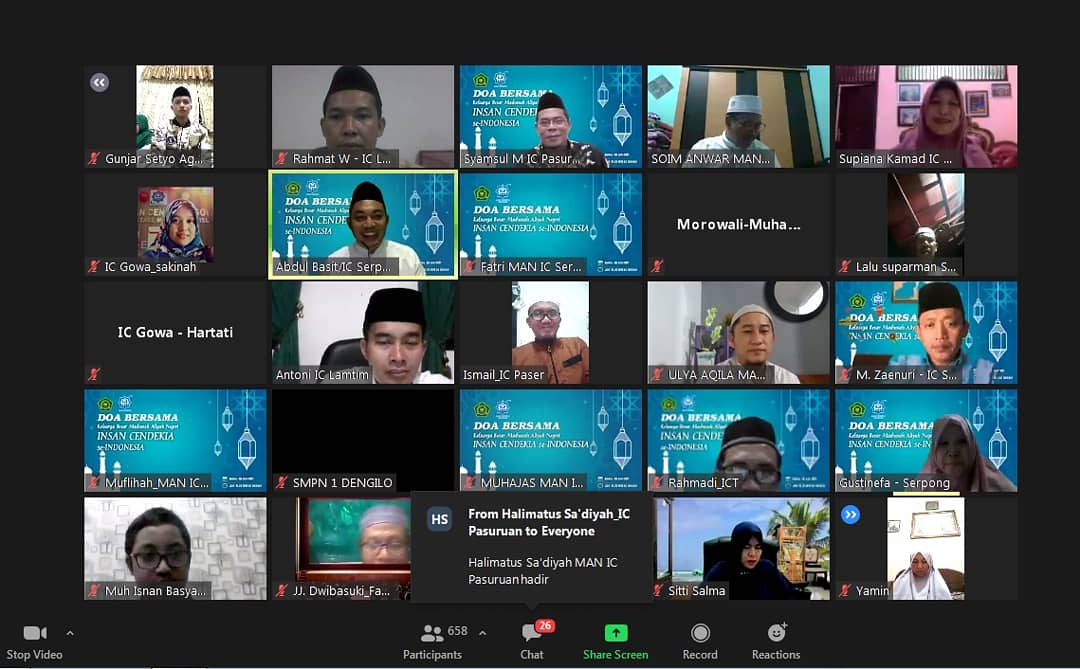 Keluarga Besar  MAN Insan Cendekia Indonesia Gelar Zikir Dan Doa Bersama Secara Virtual