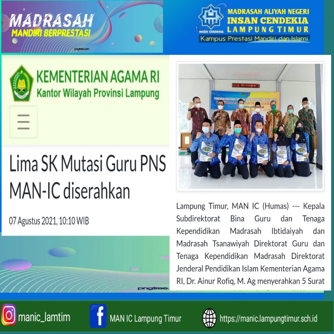 Lima SK Mutasi Guru PNS MAN-IC diserahkan