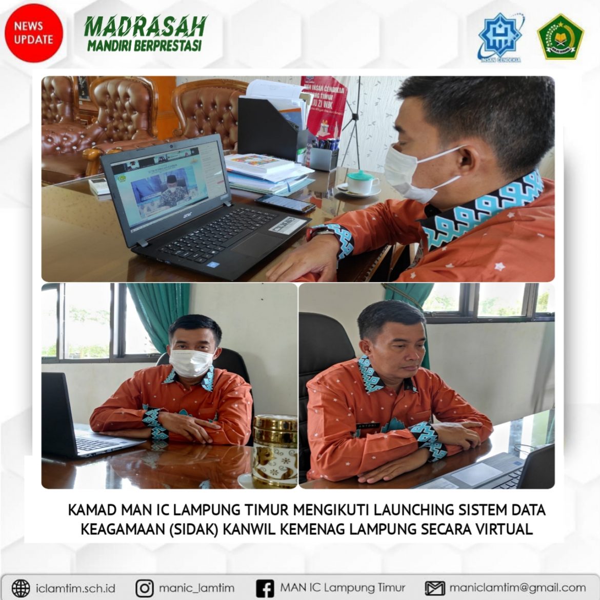 Kamad MAN IC Lampung Timur Mengikuti Launching Sistem Data Keagamaan (SIDAK) Kanwil Kemenag Lampung Secara Virtual
