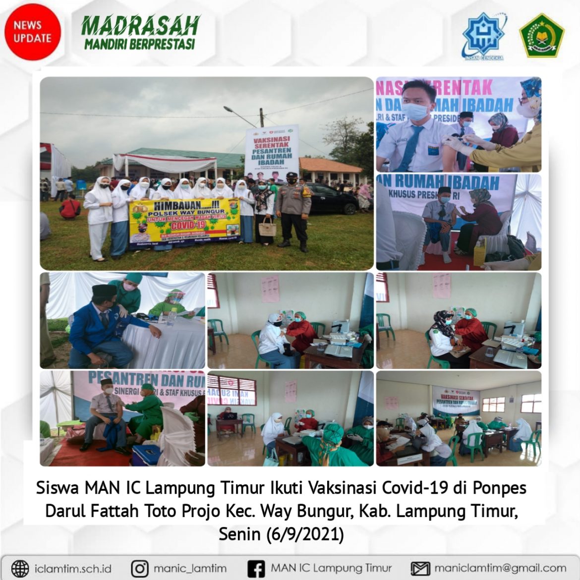Siswa MAN IC Ikuti Vaksinasi Covid-19 di Ponpes Darul Fattah Way Bungur, Lampung Timur