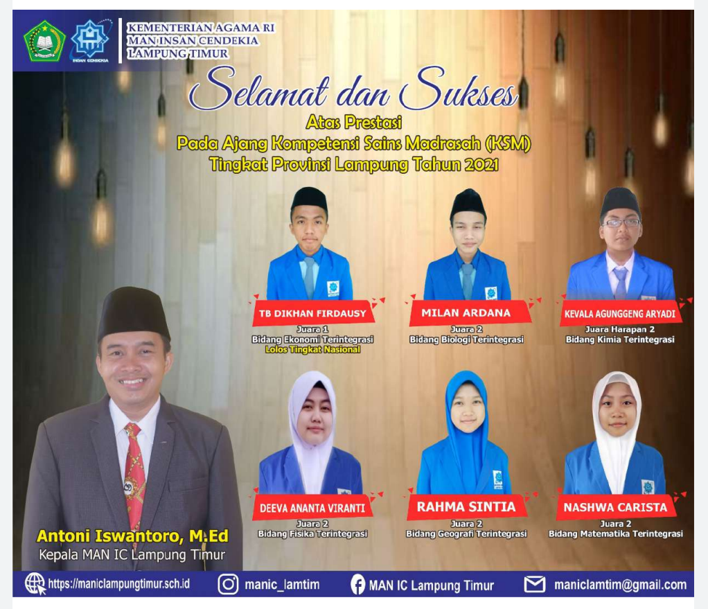 5 Siswa MAN IC Lampung Timur Raih Juara Pada KSM Tingkat Provinsi