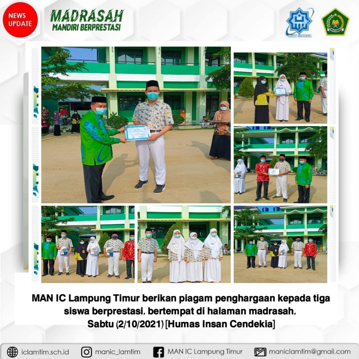 MAN IC Lampung Timur Berikan Penghargaan Kepada Tiga Siswa Berprestasi