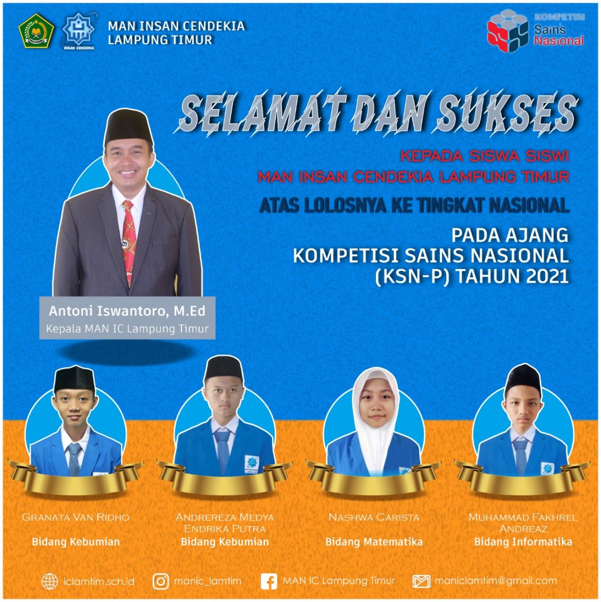 Empat Siswa MAN IC Lampung Timur Juara KSN Provinsi, Maju ke Tingkat Nasional