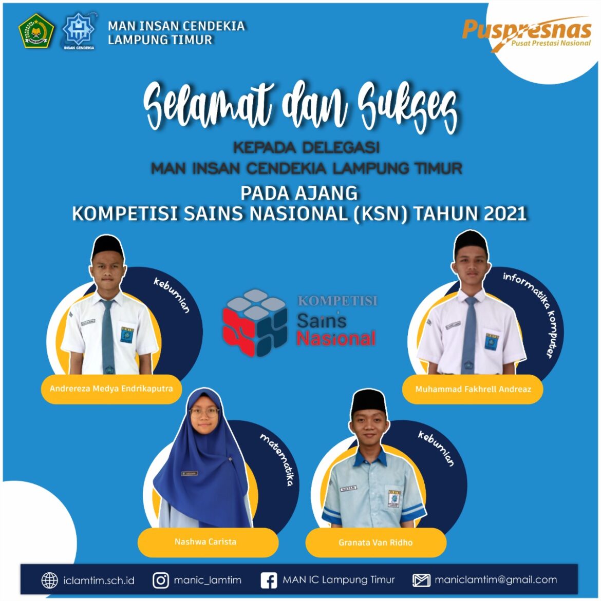 Empat Delegasi MAN IC Lampung Timur Yang Akan Berkompetisi Di Ajang KSN Tingkat Nasional 2021