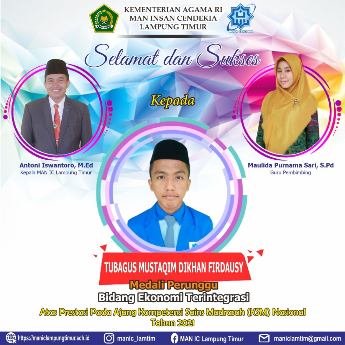 Siswa MAN IC Lampung Timur Raih Medali Perunggu di ajang KSM Tingkat Nasional 2021