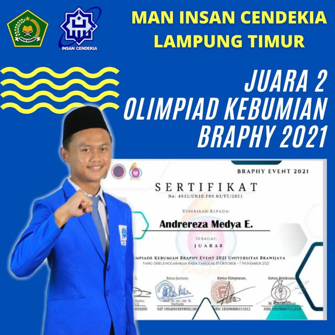 Siswa MAN IC Lampung Timur Kembali Raih Juara Bidang Kebumian pada Ajang BRAWIJAYA PHYSICS EVENT 2021