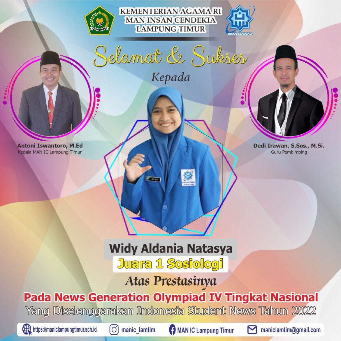 SISWA MAN IC Lamtim Raih Juara 1 Sosiologi Tingkat Nasional Tahun 2022