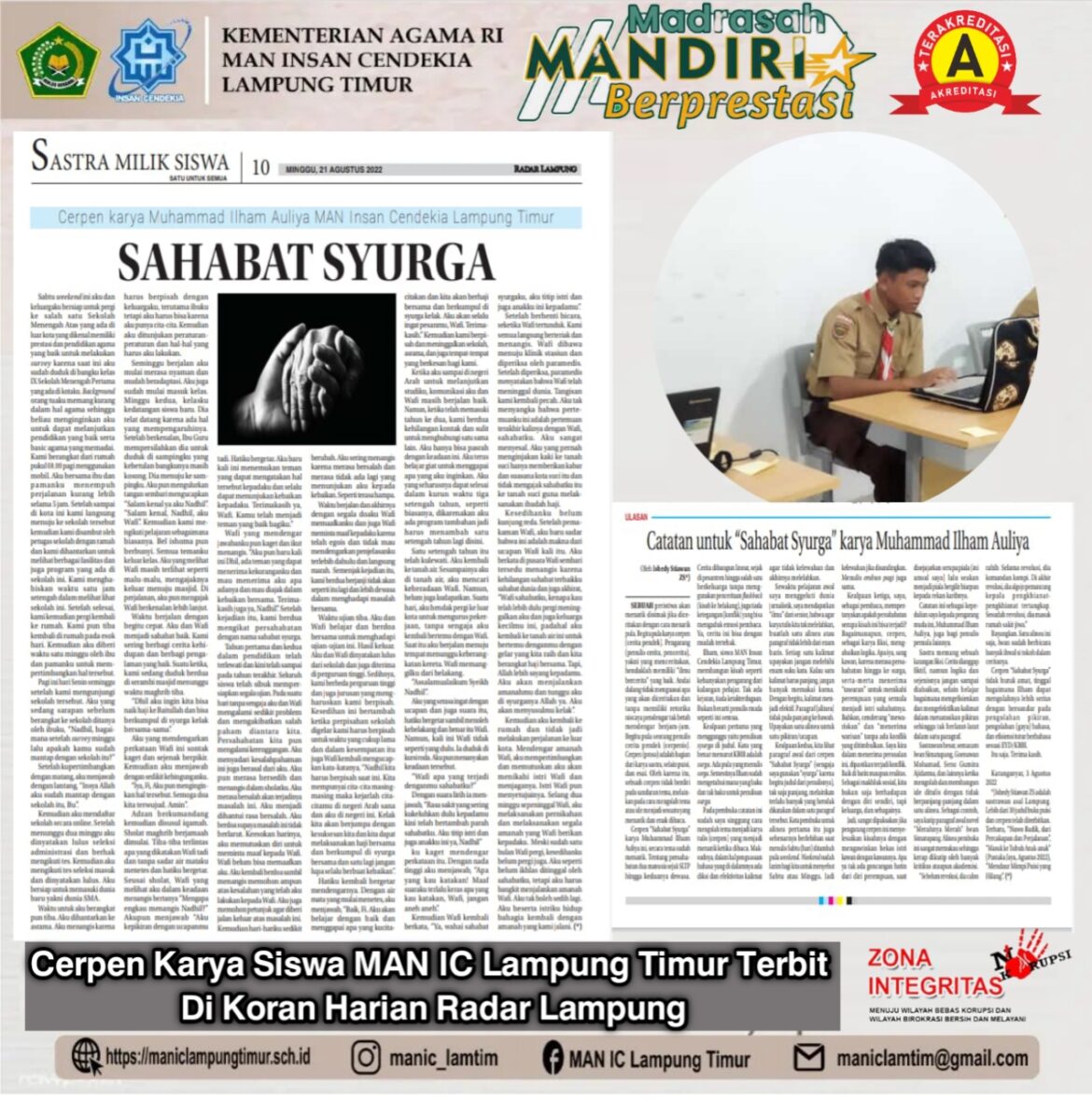 Cerpen Karya Siswa MAN IC Lampung Timur Terbit di Radar Lampung
