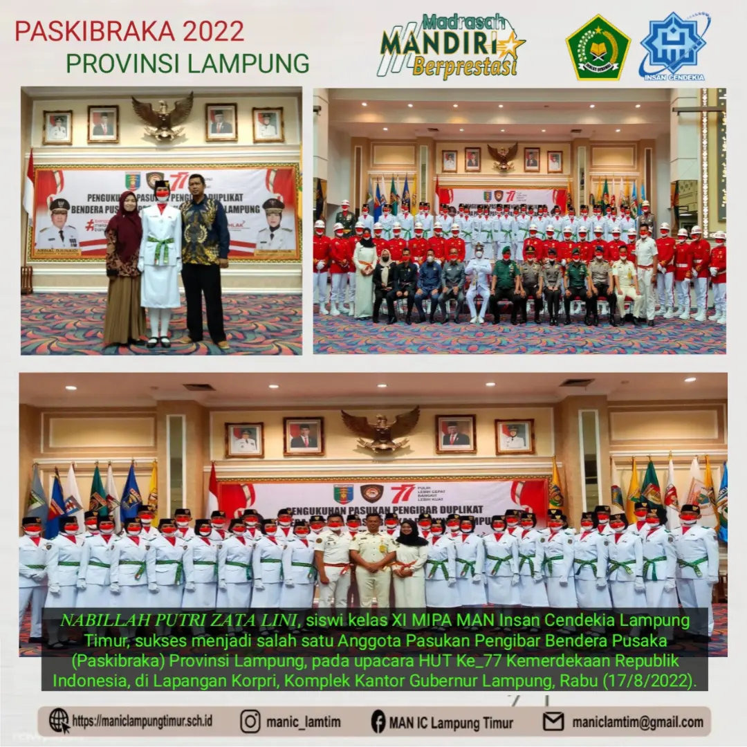 Zata, Siswi MAN IC Lamtim Terpilih Jadi Paskibraka Provinsi Lampung