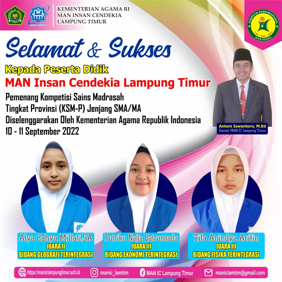 Tiga Siswi MAN IC Lamtim Raih Juara KSM Tingkat Provinsi Tahun 2022