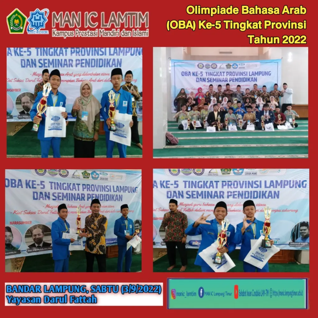 Raih Juara Olimpiade Bahasa Arab (OBA) Ke-5 Tingkat Provinsi Tahun 2022, Dua Siswa MAN IC Lamtim Melaju Ke Grand Final di Tingkat Nasional