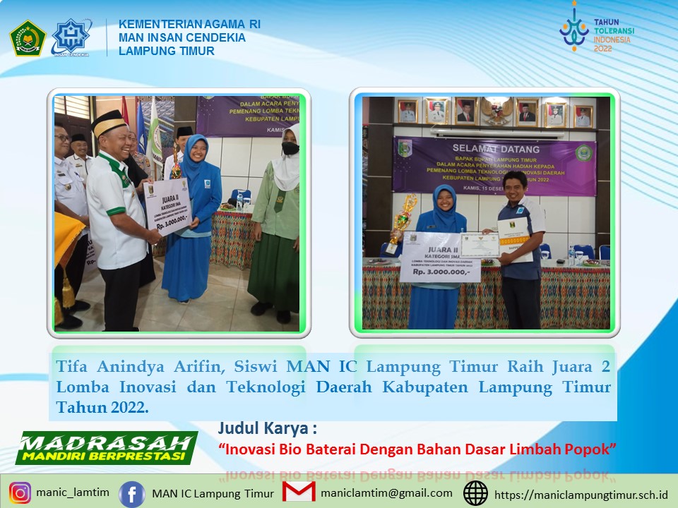 Ikuti Lomba Inovasi dan Teknologi Daerah Kab. Lampung Timur, Siswi MAN IC Lamtim Raih Juara 2