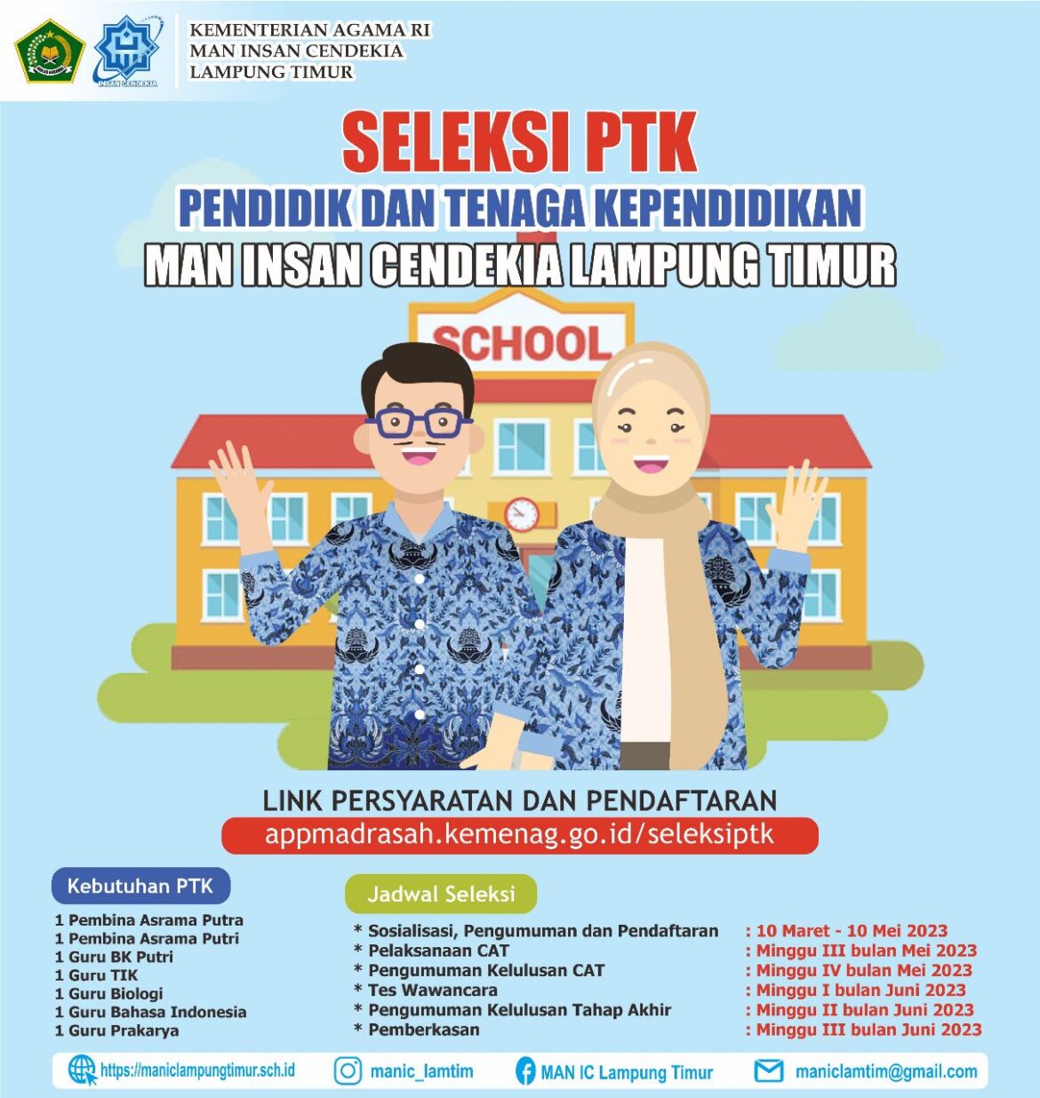[Info Loker Guru ] : Seleksi PTK MAN IC Lamtim 2023