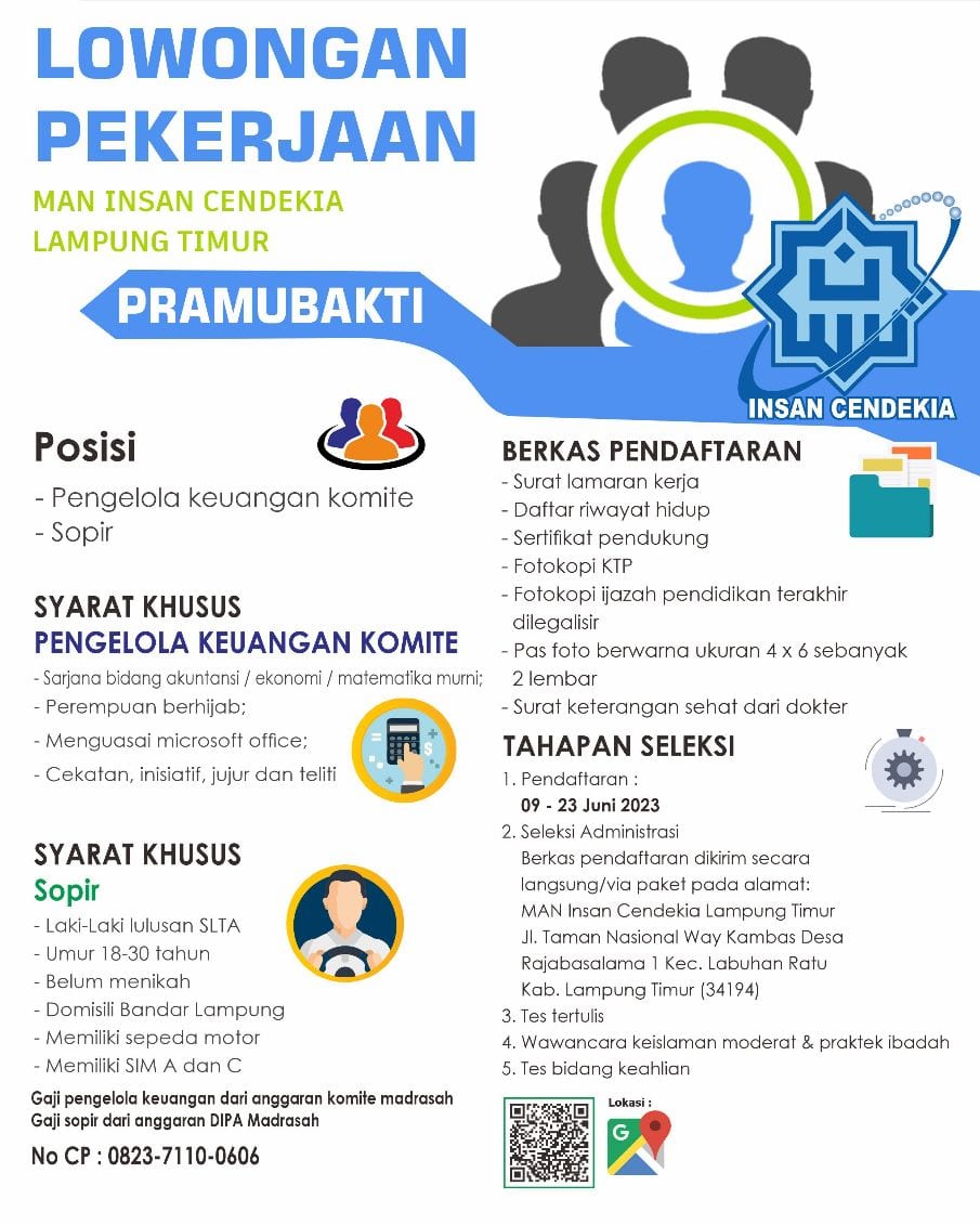 MAN IC Lampung Timur buka  Lowongan Pekerjaan