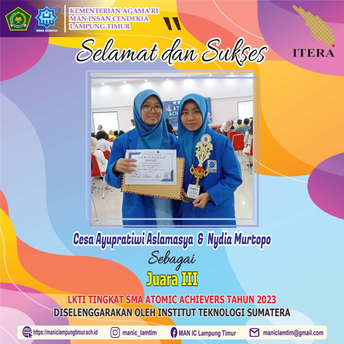 Tim Riset MAN IC Lamtim Raih Juara 3 LKTI HMK ITERA