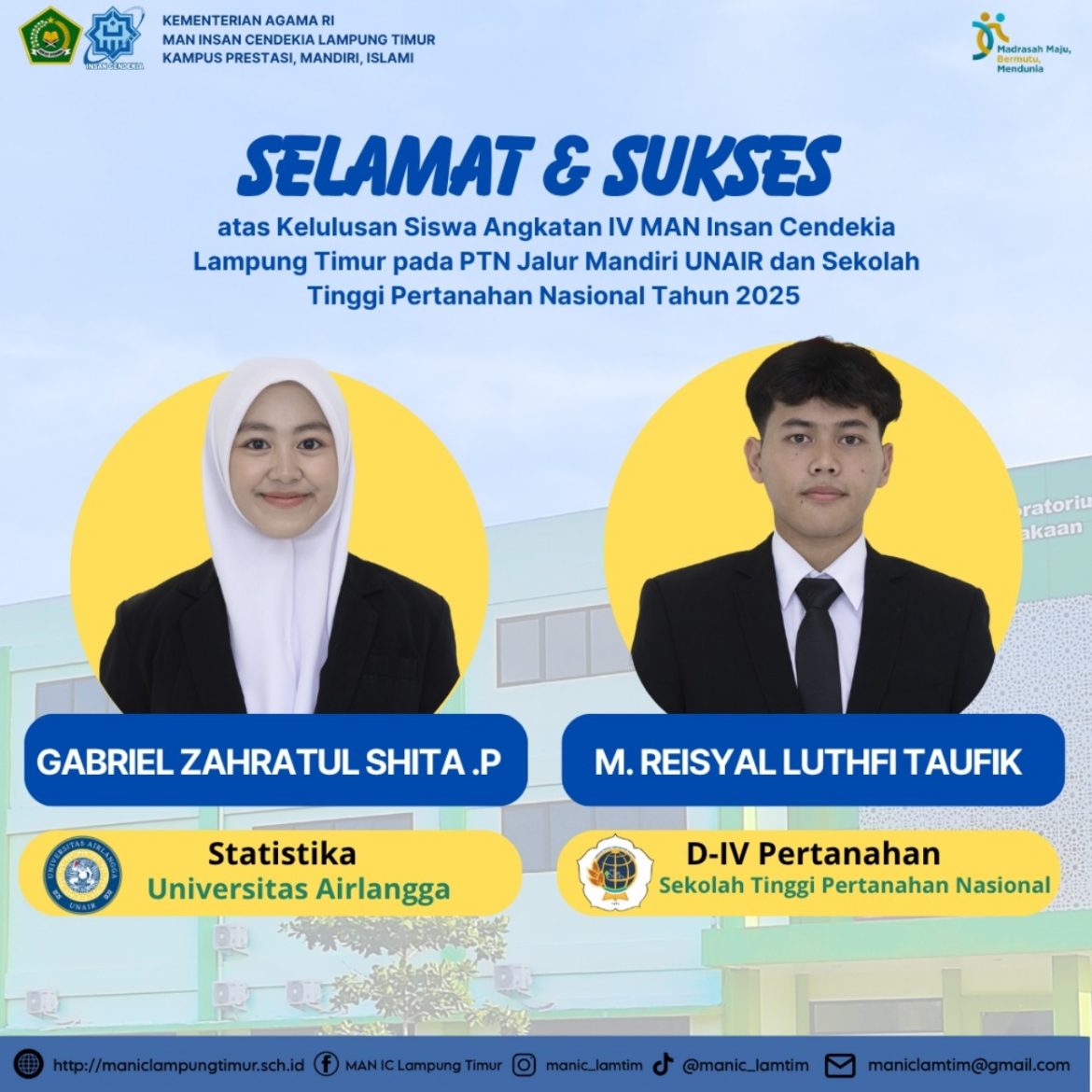 Bangga! Dua Alumni MAN IC Lamtim, Gabriel dan Reisyal, Tembus UNAIR dan STPN — Ini Jalur yang Mereka Tempuh!