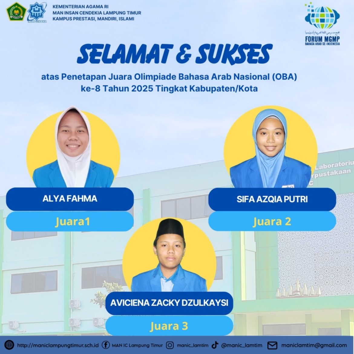Raih Juara 1 Olimpiade Bahasa Arab (OBA) Ke-8 Tingkat Kabupaten 2025, Alya Fahma Siap Lanjut Ke Tingkat Provinsi