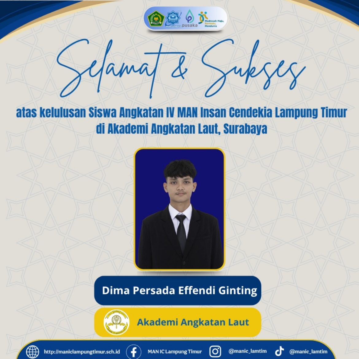 Selamat! Dima Persada, Alumni MAN IC Lamtim 2025, Lolos Akademi Angkatan Laut