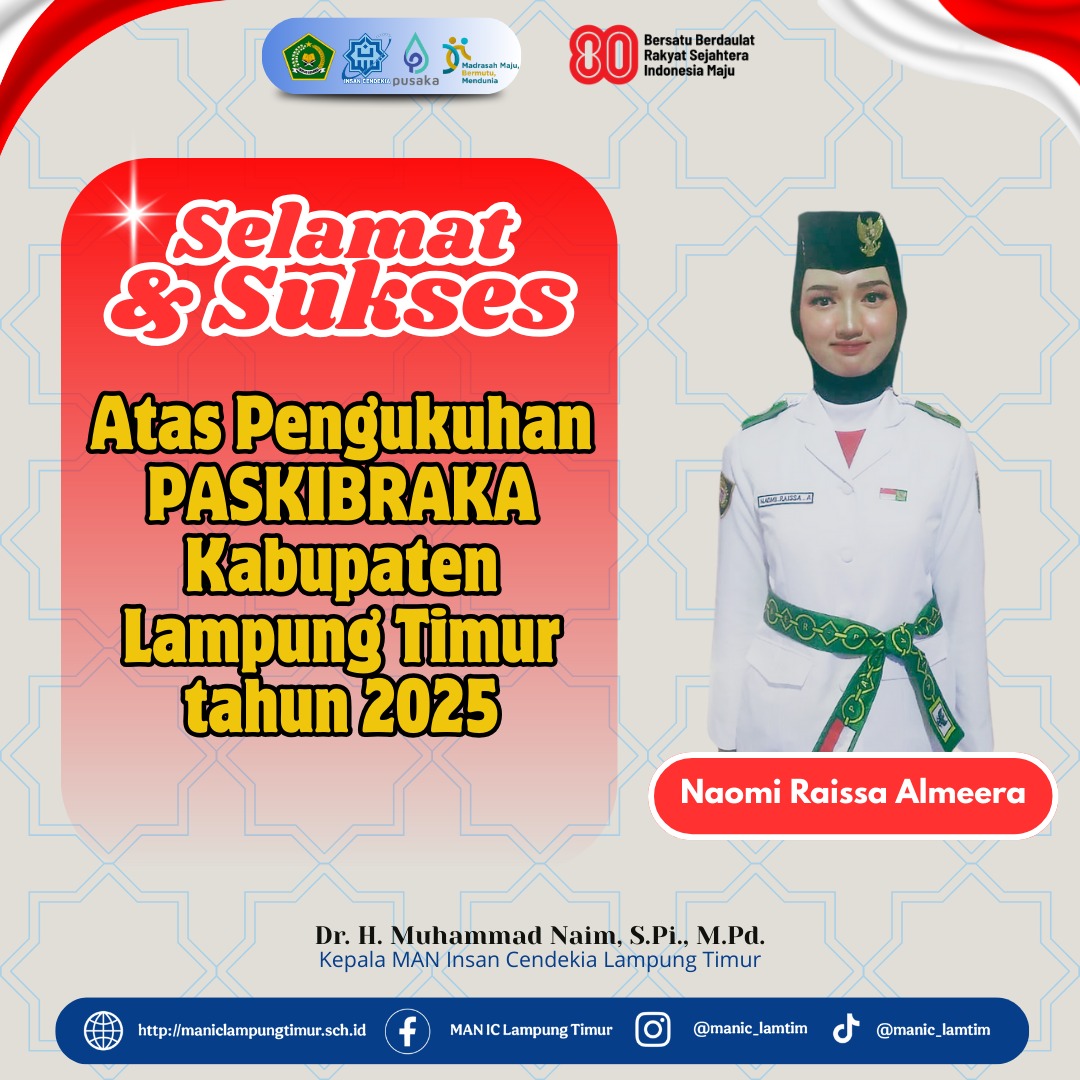 Naoomi, Siswi MAN IC Lamtim, Resmi Dikukuhkan Sebagai Anggota Paskibra Lampung Timur 2025