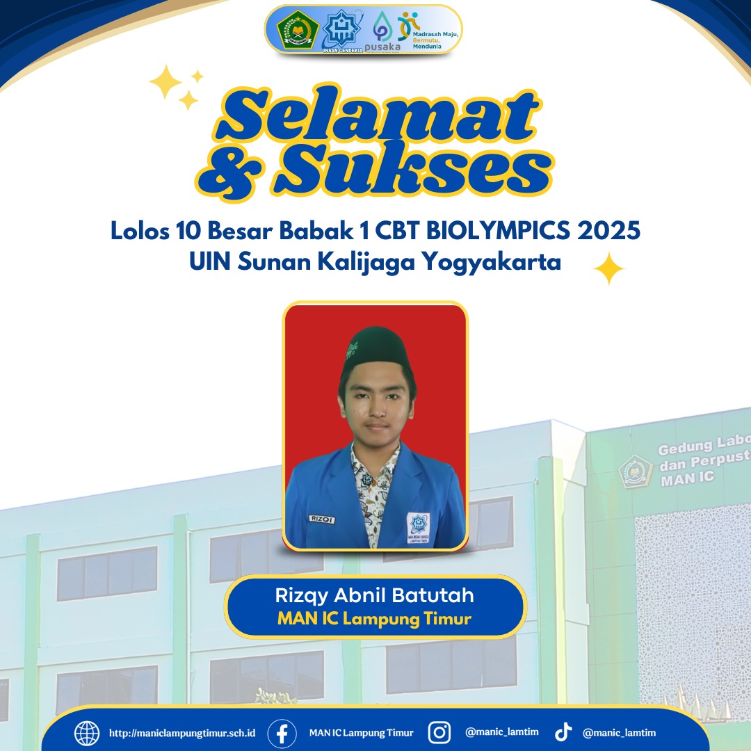 Lolos 10 Besar, Rizqi Abnil Batuta, Siswa MAN IC Lamtim Siap Berlaga di Semifinal Biolympic 2025 UIN Sunan Kalijaga Yogyakarta