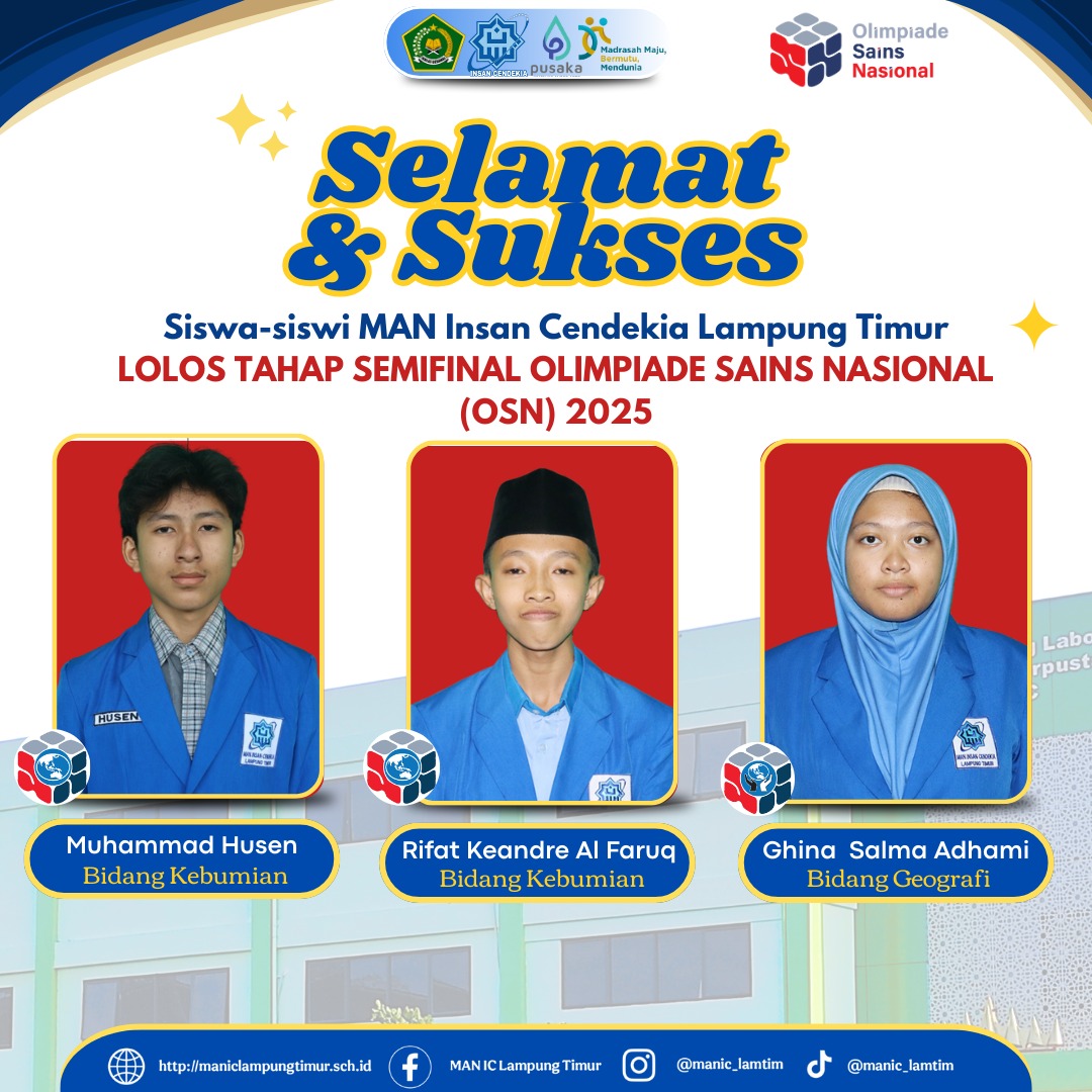 Tiga Siswa MAN IC Lampung Timur Lolos OSN Tingkat Provinsi, Melaju ke Semifinal OSN Nasional 2025