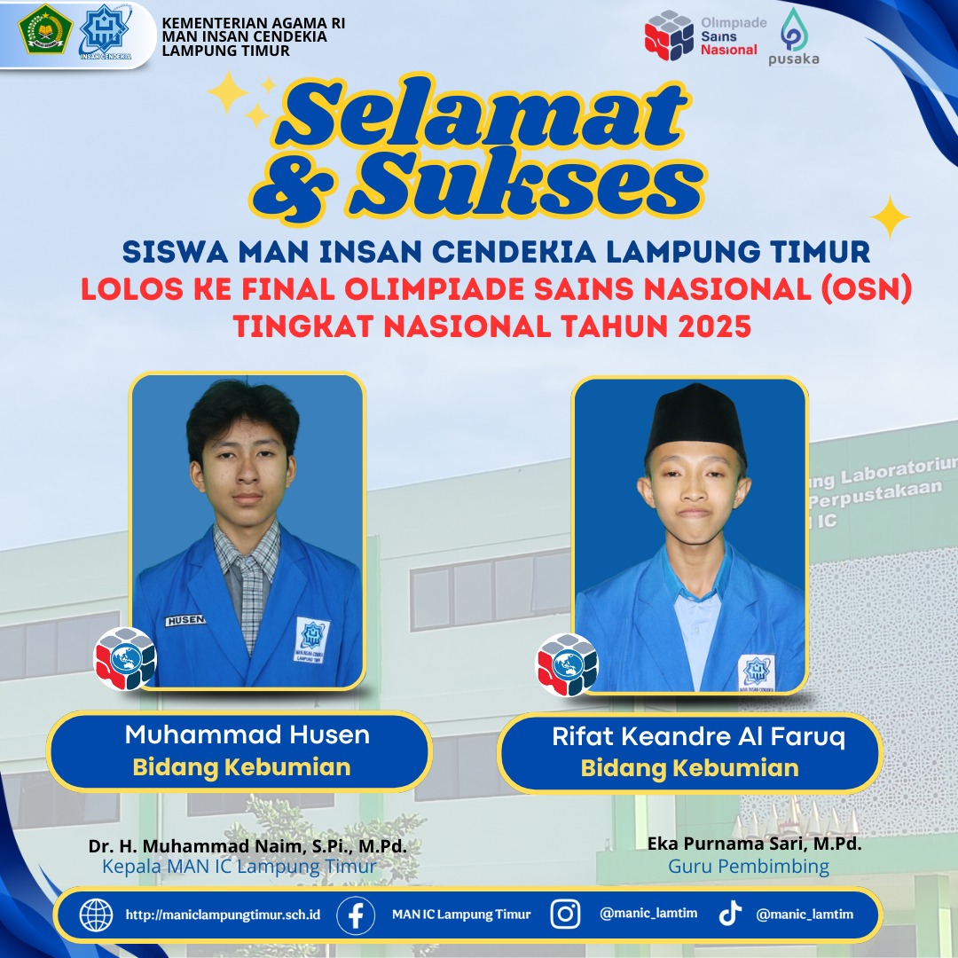 Husen & Rifat, Dua Siswa MAN IC Lampung Timur Tembus Final OSN Nasional 2025