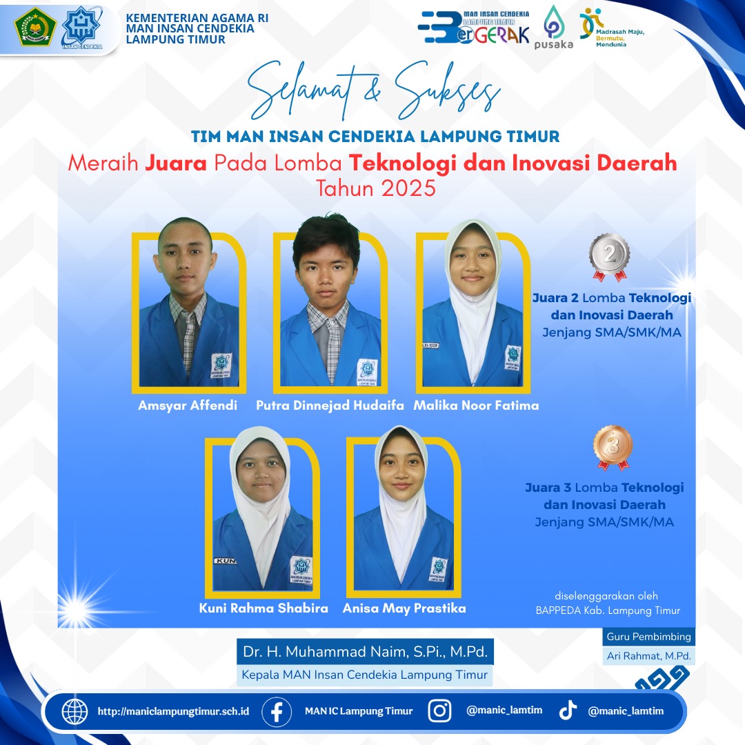 Dua Tim Riset MAN IC Lampung Timur Raih Juara di Lomba Teknologi dan Inovasi Daerah Kabupaten Lampung Timur 2025