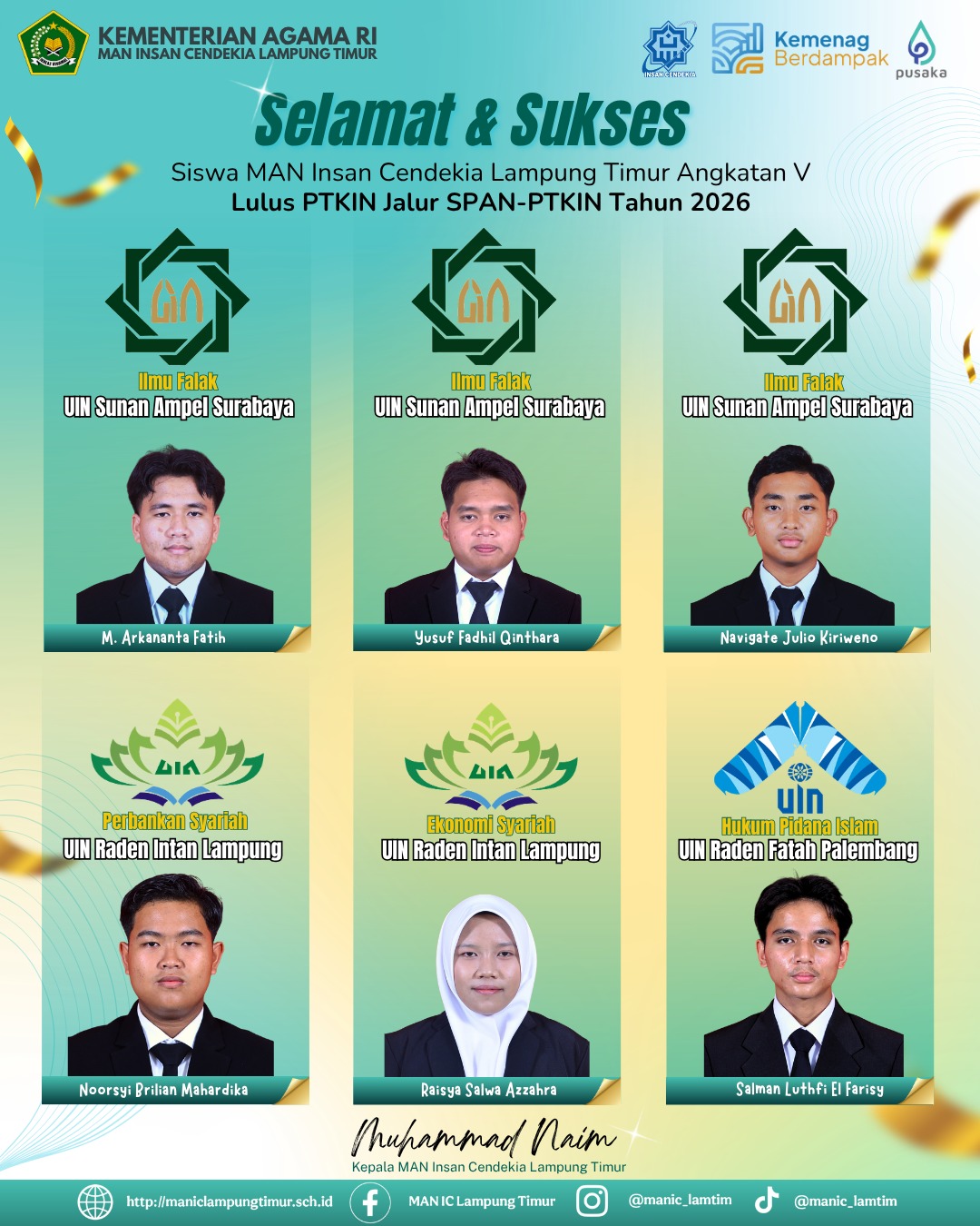 Wujudkan Mimpi ke PTKIN: 6 Murid MAN IC Lampung Timur Tembus SPAN-PTKIN 2026