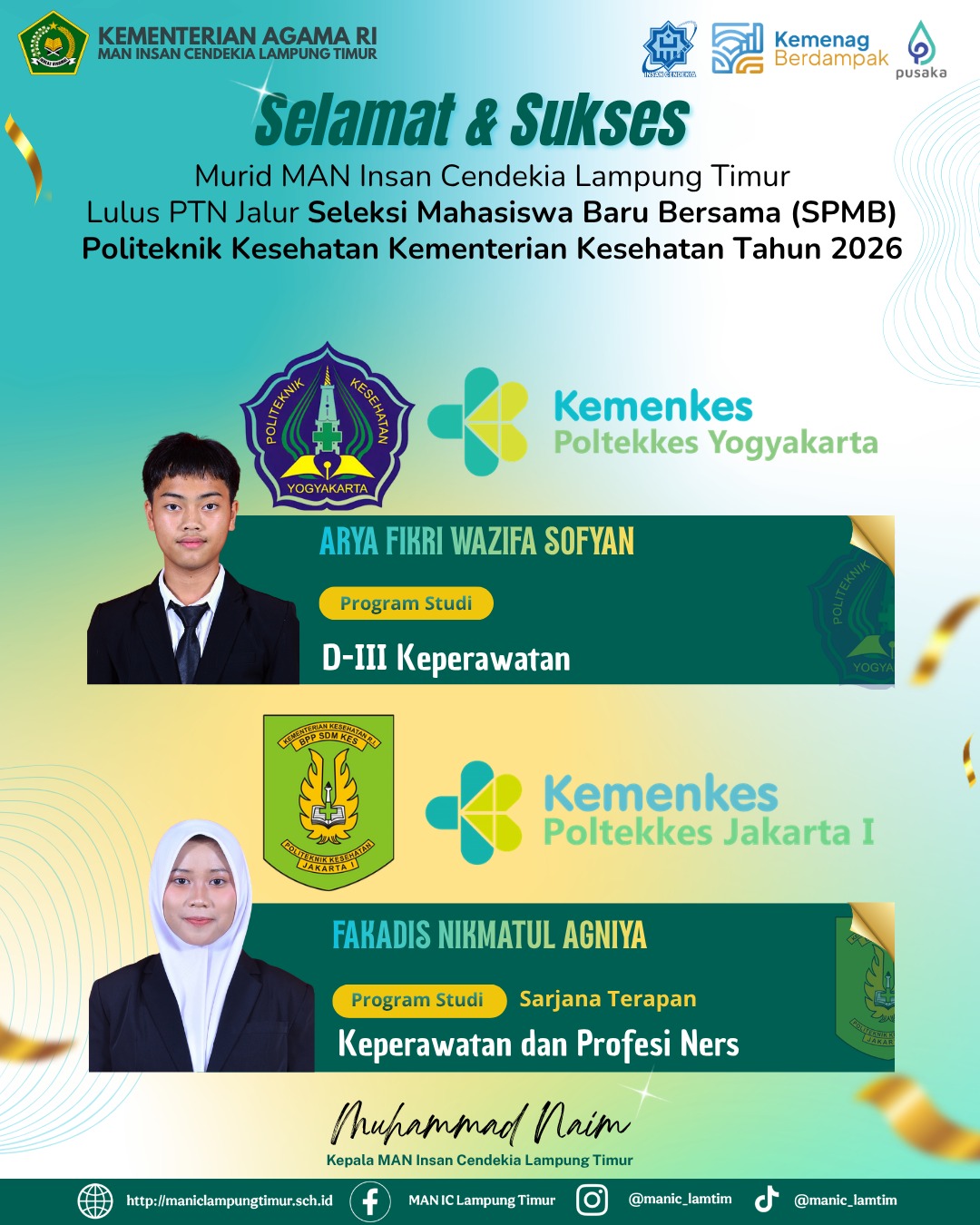 Lagi, Dua Murid MAN IC Lampung Timur Raih Kursi di Poltekkes Kemenkes Jalur SPMB 2026
