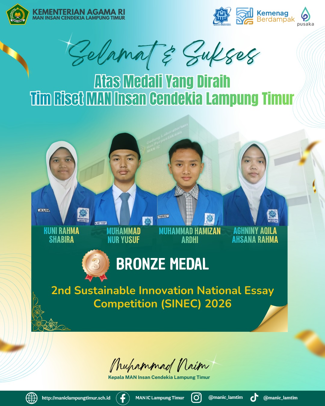 Prestasi Nasional! Tim Riset MAN IC Lampung Timur Sabet Bronze Medal pada Ajang SINEC 2026
