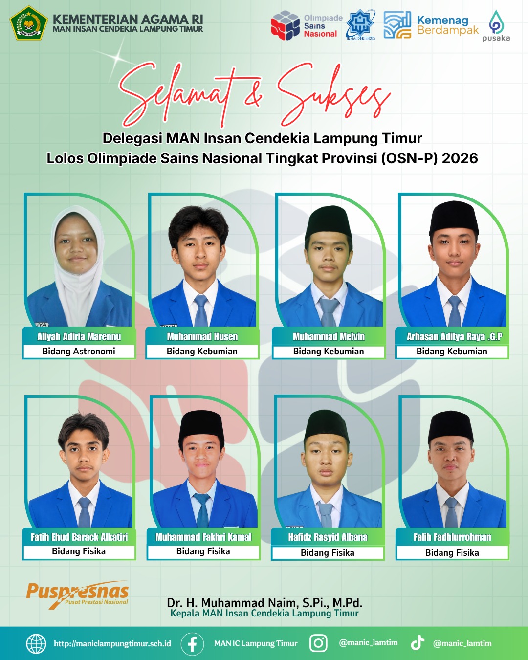 8 Murid MAN IC Lampung Timur Sukses Melaju ke OSN Tingkat Provinsi 2026