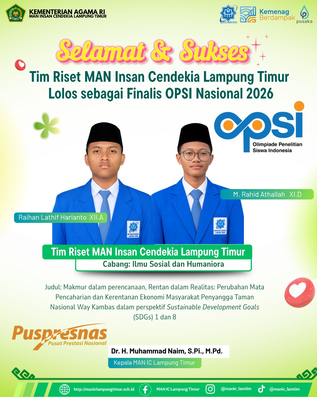 Kabar Membanggakan! Tim Riset Man Ic Lampung Timur Lolos Top 30 Besar Proposal Omi Riset 2026 Tingkat Nasional