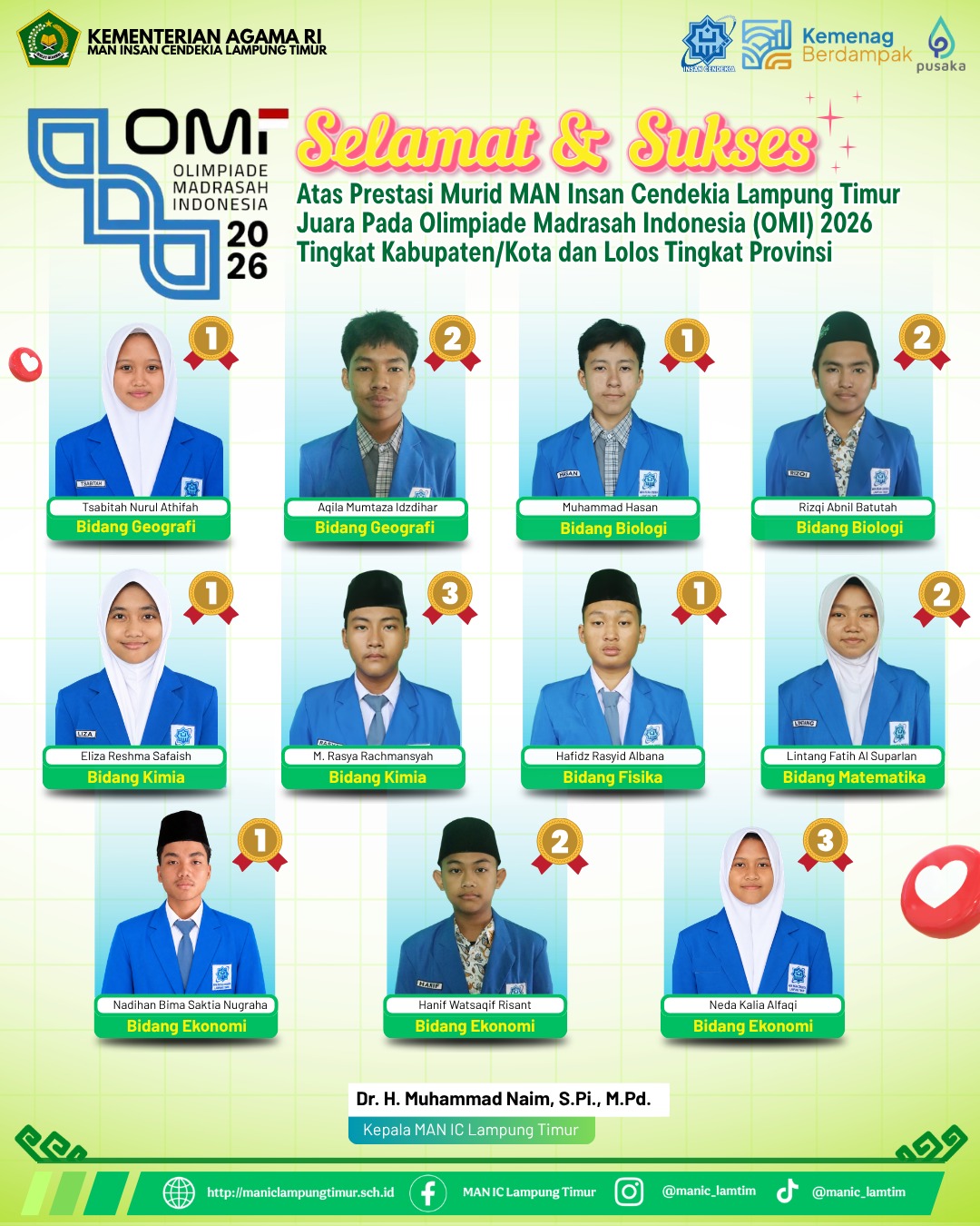 Gemilang di OMI Tingkat Kabupaten 2026, 11 Murid MAN IC Lampung Timur Melaju ke Tingkat Provinsi